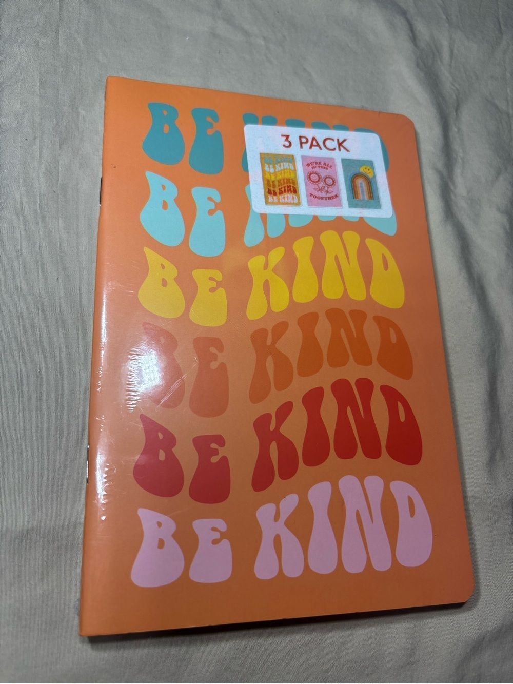 New 3 Pack Be Kind Orange Notebooks - Colorful Retro Text Cover Diary Journal